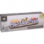 Excellent Houseware Užkandžių serviravimo rinkinys: padėklas ir 3 porcelianiniai indai, &Oslash; 10 cm
