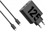 Laidinis įkroviklis Motorola TurboPower 125W Dual 2x USB-C su kabeliu USB-C 1m juodos spalvos