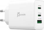 J5create 65W GaN USB-C 3-Port Charger - EU (2xUSB-C 1xUSB3.0; colour baltas) JUP3365E-EN