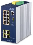 &Scaron;akotuvas PLANET Industrial 8 prievadų GE PoE+ 2*1G SFP+ 2*2,5G SFP &ndash; 8 prievadų valdomas L2+ gigabitinis eternetas (10/100/1000) su PoE palaikymu, aliuminis, mėlynas