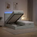 Otmana lova su matracsu ir LED &Scaron;viesiai pilka 200 x 200 cm