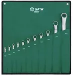 SATA 11 dalių lankstytų žiedinių veržliarakčių rinkinys 40&deg; su dėklu (ST08012_XX)