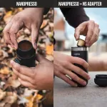 Wacaco Nanopresso ne&scaron;iojamas espreso kavos aparatas su Ns adapteriu, patobulinta Minipresso versija, kompakti&scaron;kas kelioninis kavos aparatas, 18 bar slėgis, valdomas rankiniu būdu, puikiai tinka stovyklavimui ir nuotykiams