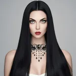 Vxcbad juodas perukas ir gotikinis vėrinys, juodi perukai moterims, kostiumų aksesuarai, juoda ragana, ilgi tiesūs juodi perukai Cosplay, pasirodymams scenoje, karnavalams ir teminiams vakarėliams