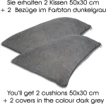 Formalind 2 sofos pagalvėlių komplektas 50 x 30 cm, dekoratyvinės pagalvėlės 2 vnt., dekoratyvinės pagalvėlės, sofos pagalvėlės, 2 užvalkalai + 2 užpildytos pagalvėlės (tamsiai pilka)