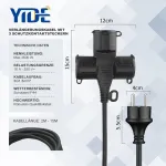 Yide lauko ilgintuvas 3 m su 3 schuko lizdais, guminis ilgintuvas naudojimui lauke Ip44, 3 apsauginiai kontaktiniai lizdai su apsauginiu dangteliu, statybviečių maitinimo kabelis lauke 3500 W, 3 krypčių