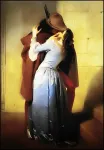 Plakatas Kustom Art paveikslas ant stalo arba sienos, Francesco Hayez paveikslo &bdquo;alpių bučinys&ldquo; reprodukcija, sukurta 1859 m., spausdinta ant medžio, 30 x 21 cm