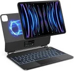 Omoton klaviatūros dėklas, skirtas Ipad Air 6 11 colių 2024, Ipad Pro 11 4/3/2/1 Gen, Air 5/4 10.9 colių, Magic Klaviatūra 7 Lighting su jutikliniu kilimėliu, Qwertz Bluetooth klaviatūra, juoda