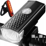 Led dviračių žibintų komplektas priekiui ir galui, juodas dviračio žibintas ir Usb