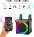 Karaoke aparatas su 2 mikrofonais, mini karaoke sistema su led ap&scaron;vietimu, ne&scaron;iojamas bluetooth karaoke garsiakalbis vaikams ir suaugusiems, puikiai tinka vakarėliams, gimtadieniams ir &scaron;eimos susibūrimams
