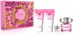 Versace Bright Crystal komplektas tualetinio vandens pur&scaron;kiklis 90 ml + tualetinis vanduo 5 ml + du&scaron;o želė 100 ml + kūno losjonas 100 ml