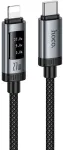 Duomenų kabelis su skaitmeniniu ekranu USB C - Lightning Hoco PD 27W 1,2 m U148 juodas
