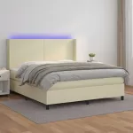 Lova su spyruoklėmis ir čiužiniu/LED, kreminė, 180x200 cm
