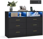 Songmics VASAGLE komoda su LED ap&scaron;vietimu ir maitinimo lizdais, 6 stalčių, 40 &times; 119 &times; 81,2 cm, LTS316BC01