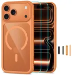 Tech-Protect MagOne CC MagSafe + grūdintas stiklas, 2 vnt. dėklas iPhone 18 Pro / 17 Pro &ndash; permatomas oranžinis