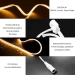 Bunacet led juosta, &scaron;iltai balta, 8 m, 24 v, neoninė led juosta, pritemdoma, 3000 k, atspari vandeniui, 960 led, lanksti silikoninė led juosta su nuotolinio valdymo pulteliu ir maitinimo &scaron;altiniu, skirta naudoti patalpose ir lauke
