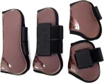 Merauno&reg; Classic sausgyslių ir kulk&scaron;nies apsaugos žirgams, tvirtas pu kietas kevalas su elastiniais velcro dirželiais, tinkamas eržilams ir kumelėms, 4 vnt. rinkinys (viena pora priekinėms ir viena pora užpakalinėms kojoms)