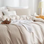 Omela patalynės komplektas 140 x 200 cm smėlio kreminės spalvos 2 dalių mikropluo&scaron;to vienspalvis antklodės užvalkalas mink&scaron;tas ir patogus patalynės komplektas su užtrauktuku - 140 x 200 + 70 x 90 cm