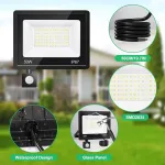 Vrfmaliy 50 W led prožektorius su judesio davikliu lauke, 5000 lm led lauko prožektorius, 7000 k &scaron;altai balta, itin ry&scaron;kus prožektorius, ip67 vandeniui atsparus priekinis žibintas sodui, kiemams, garažui, namams