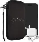 Kwmobile mobiliojo telefono dėklas i&scaron;maniesiems telefonams xxl - 7 colių - neopreno mobiliojo telefono dėklo dangtelis - cat miau baltas juodas - 17.7 x 8.5 cm vidiniai matmenys
