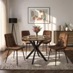 Mebel Elite Stalo ir 4 kėdžių komplektas LAUREN, &Oslash; 90 cm, rustikalaus ąžuolo ir rudos spalvos