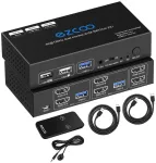 8k Hdmi 2.1 Kvm jungiklis, 2 monitoriai, Usb 3.0, 2 prievadai
