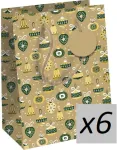 Eurowrap 6 x vidutinio dydžio kraft popieriniai dovanų mai&scaron;eliai - 8.5" x 4" x 10" - 210g - Kalėdiniai burbulai - Auksinis fonas - Idealūs knygoms, žaidimams, mažoms dovanoms - X-34665-3c