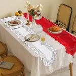 Modernus fainfun stalo takelis, boho stiliaus, skalbiama stalo tekstilė, modernus, &scaron;ventėms, krik&scaron;tynoms, vakarėliams, rudens dekoracijoms, stalo takelis, vestuvėms, boho vestuvėms, 33 x 183 cm, raudonas