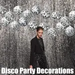 48 vienetų disco dekoracijų, 70-ųjų vakarėlio dekoracijos, disko kamuolio kabančios spiralės, disko kamuolio vakarėlio serpentinai, disko kamuolio vakarėlio dekoracijos kabančios sūkuriai luboms