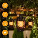 Weinsamkeit led vintage žibintai, 2 vnt., realisti&scaron;kai mirganti liepsna, pakabinamas žibintas su jutikliniu jungikliu, įkraunamas per usb, antikvarinis metalinis žibintas vidaus, lauko, sodo, stovyklavimo, terasos, verandos