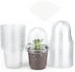 Kinglake 32 augalų vazonų rinkinys, 10 cm, maži gėlių vazonai, plastikiniai su kupolo dangčiu ir 10 augalų kuoliukų, orchidėjų vazonas, skaidrus plastikas
