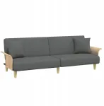 Tamsiai pilka audiniu aptraukta i&scaron;lankstoma sofa su porankiais