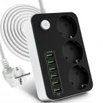 Ilgintuvas maitinimo juosta 2m 3 lizdai + 6x usb jungiklis