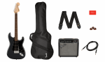 Squier Elektrinės gitaros komplektas Fender Affinity Strat HSS + Frontman 15G, anglies spalva