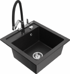 Granitinė virtuvinė plautuvė Mexen Vito su mai&scaron;ytuvu ir sifonu, Metallic juodas/sidabrinis+Juodas/Chrome