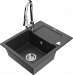 Granitinė virtuvinė plautuvė Mexen Enzo su mai&scaron;ytuvu ir sifonu, Juodas granite+Chrome