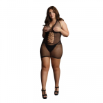 Shots Peek-A-Boo Plus Size High Neck Fishnet Dress with Lace Trim XXL-5XL
