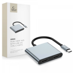 &bdquo;Tech-Protect HB08 4in1&ldquo; USB-C + USB2.0 + 2 x HDMI 4K 60HZ adapteris - pilka