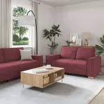 Sofa Dviejų dalių sofos komplektas su pagalvėlėmis, vyno raudonumo audinys