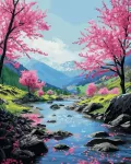 SuperColor Tapyba Pagal Skaičius: &bdquo;Vy&scaron;nių žiedų kalnų upelis&ldquo; 40x50 cm