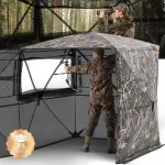 Medžioklės palapinė. skaidri. 4-5 asmenims. su gabenimo krep&scaron;iu. kamufliažinė. 360&deg; apžvalgos. su durimis ir langu
