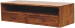 TV staliukas Artisan Furniture Lunar prie sienos montuojama mango medienos TV spintelė su 2 stalčiais, ka&scaron;tono atspalvio
