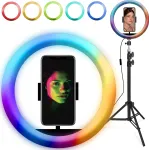 Žiedinė lempa Retoo LAMPA PIERŚCIENIOWA RGB LED SELFIE RING STOVAS Pultas + UCHWYT NA TELEFONAS 210CM