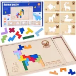 Dėlionė Jokomisiada Wooden puzzle TETRIS 6 animals + pixel blocks ZA6244