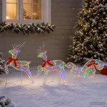 Kalėdinis elnias su rogutėmis 3 vnt. 60 LED Įvairių spalvų