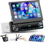 Automagnetola Hikity Automobilinis Radijas 1din su I&scaron;traukiamu Ekranu, 7 Colių Rankiniu Būdu I&scaron;traukiamas Ekranas 1 Din Radijas su Bluetooth Laisvų Rankų Įranga Fm Type-c 2usb Aux Mirror Link Swc Atbulinės Eigos Kamera