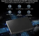 &Scaron;akotuvas Mokerlink 8 prievadų 2.5 gigabitų valdomas komutatorius, 2 x 10g ethernet prievadai, 4x10g sfp+ prievadai, web/cli l3 valdomas, skirtas montuoti ant stalo/į stelažą