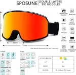 Sposune slidinėjimo akiniai su dvigubu lę&scaron;iu, apsauga nuo rasojimo ir Uv spindulių, sniego akiniai vyrams, moterims ir jaunimui slidinėjimui bei važinėjimui sniego motociklu