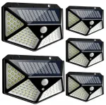 Saulės lempa su judesio ir prieblandos jutikliu 114led, saulės sodo &scaron;viestuvas