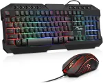 Bakth žaidimų klaviatūros ir pelės rinkinys, led ap&scaron;vietimas qwertz de i&scaron;dėstymas, vaivoryk&scaron;tės spalvos, ap&scaron;viesta usb vandeniui atspari klaviatūra ir pelė su 3600 dpi profesionaliems pc žaidėjams